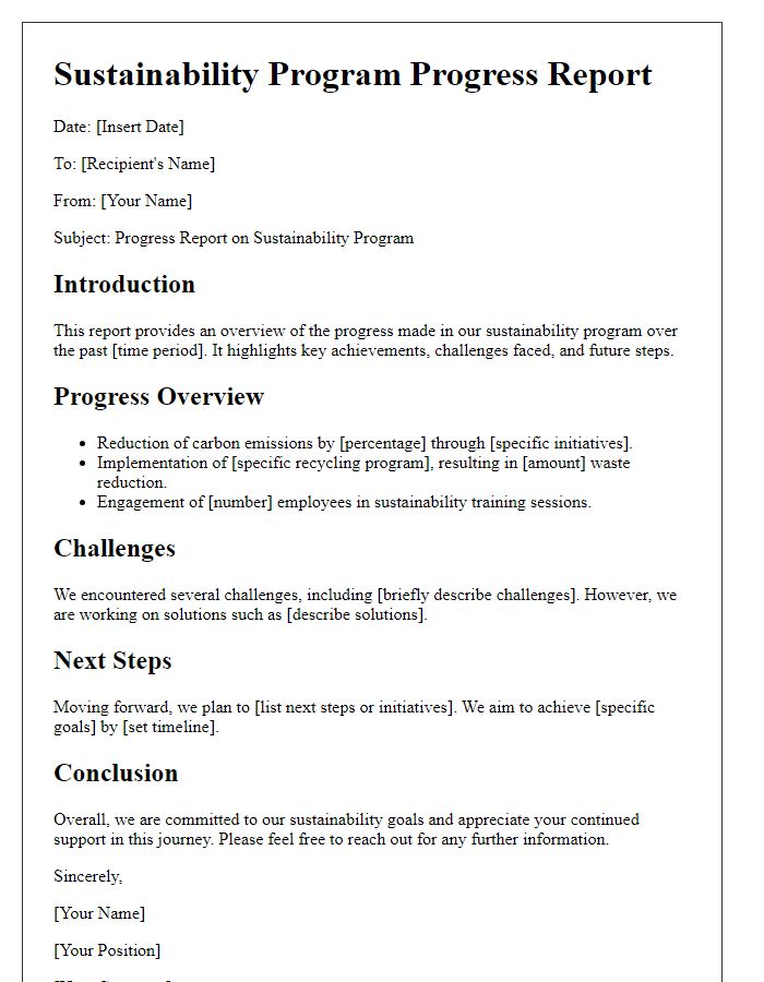 Letter template of sustainability program progress report