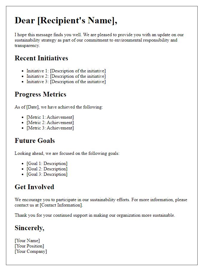 Letter template of sustainability strategy updates