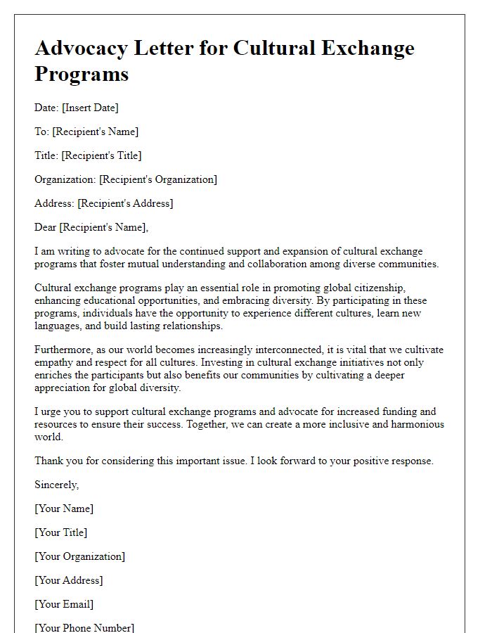 Letter template of advocacy for cultural exchange programs