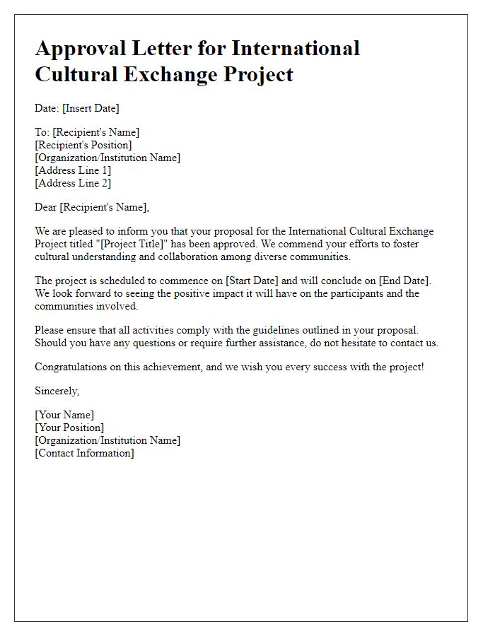 Letter template of approval for international cultural exchange projects