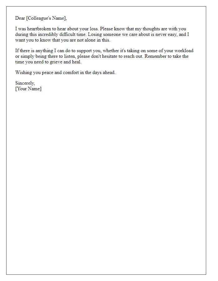 Letter template of empathy for a colleague facing mourning.
