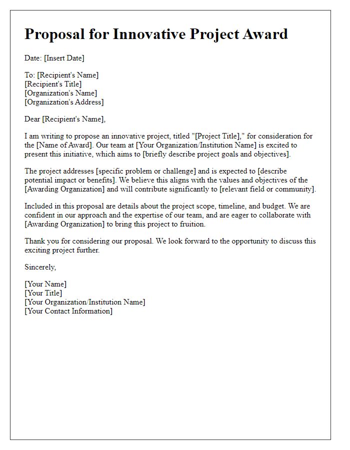 Letter template of proposal for innovative project award