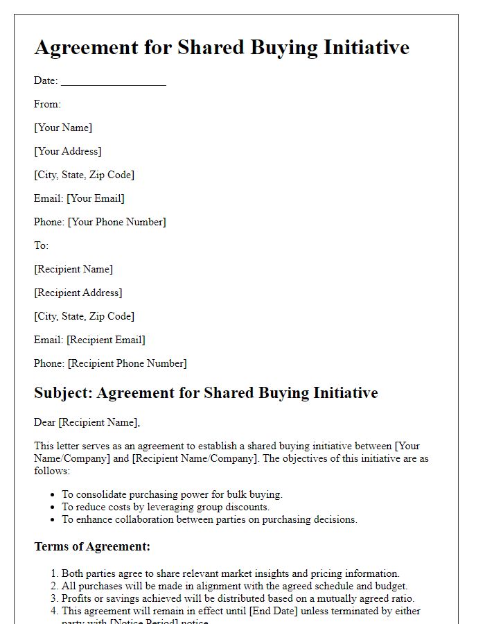 Letter template of agreement for shared buying initiative