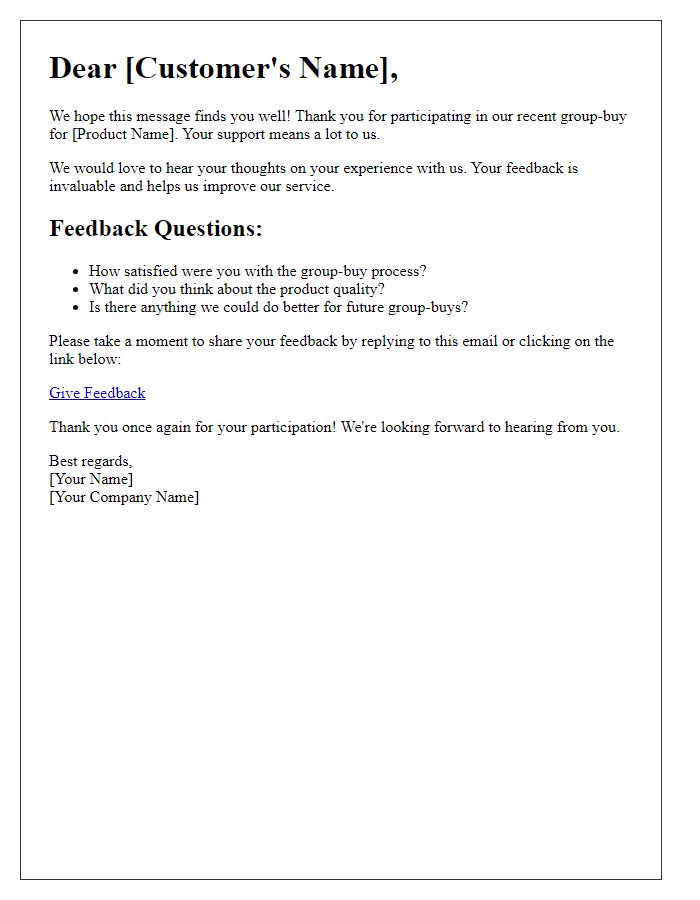 Letter template of feedback request post group-buy