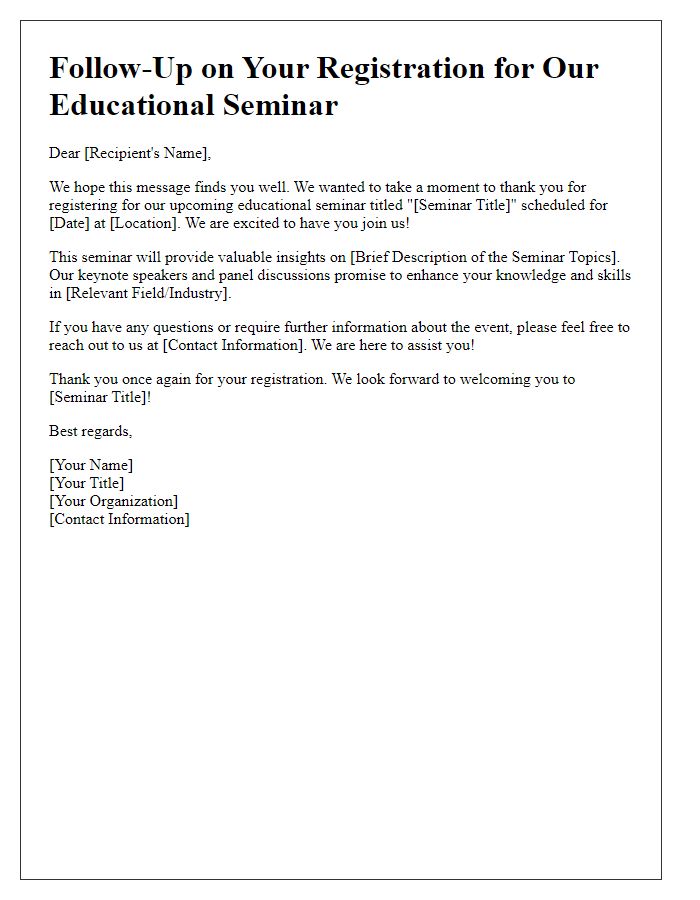 Letter template of follow-up for educational seminar registration