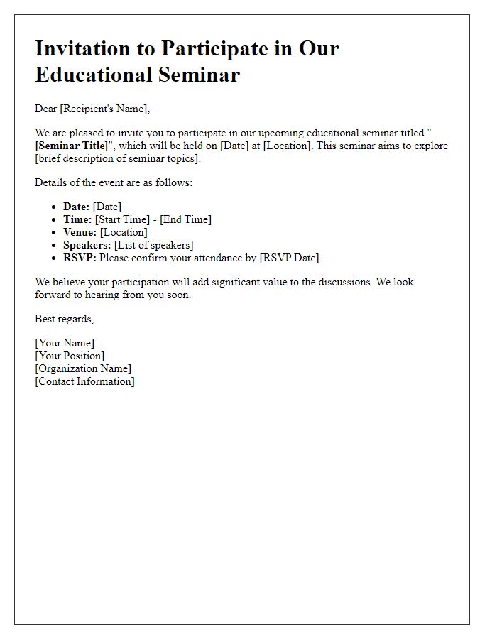 Letter template of invitation for educational seminar participation