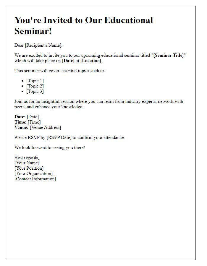 Letter template of promotional invitation for educational seminar