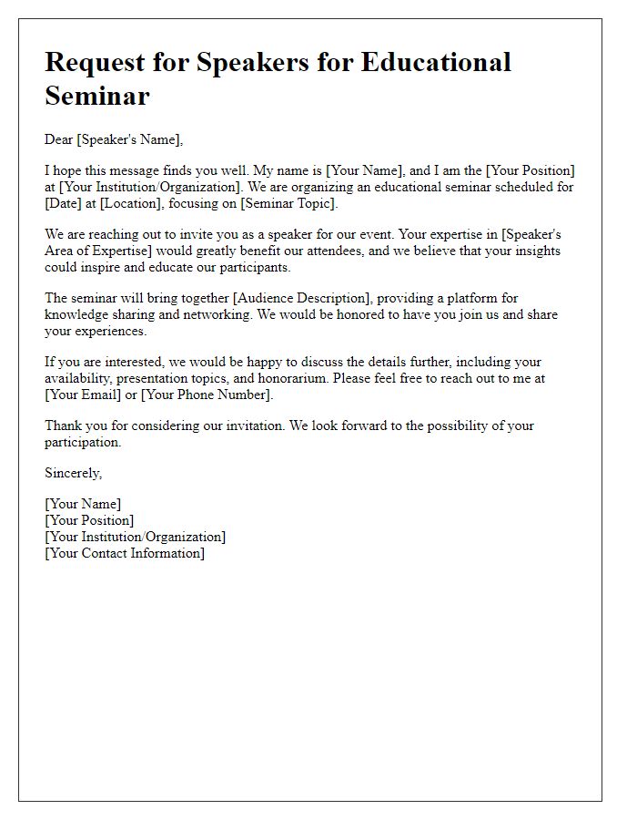 Letter template of request for speakers for educational seminar