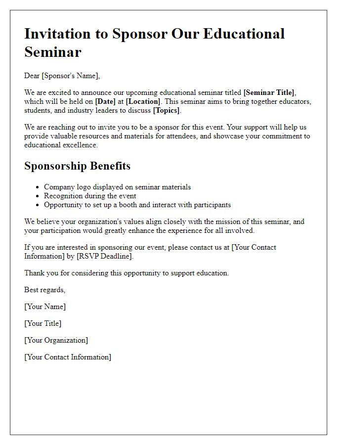 Letter template of sponsorship invitation for educational seminar