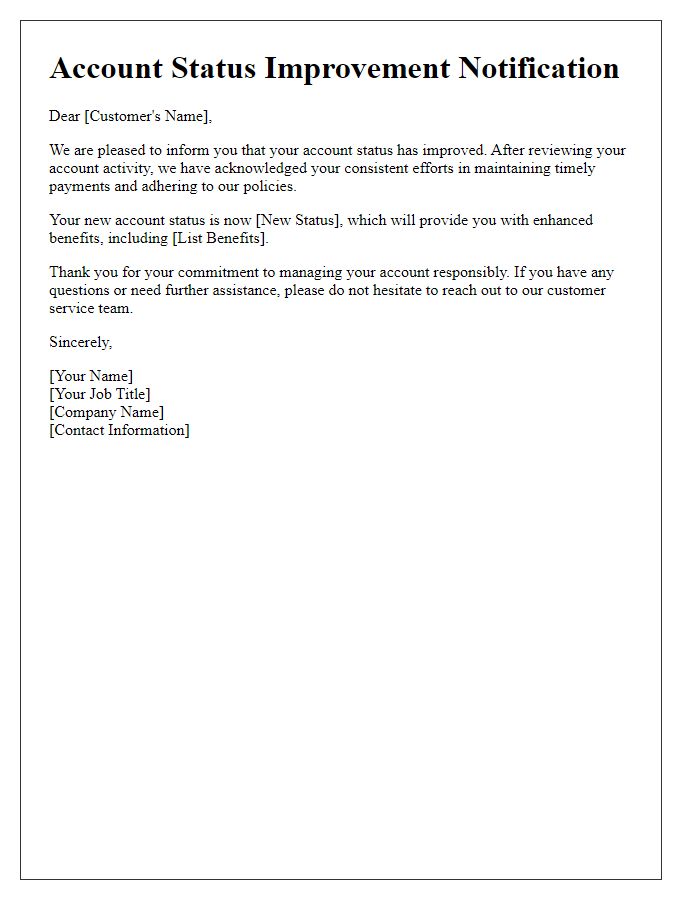 Letter template of account status improvement