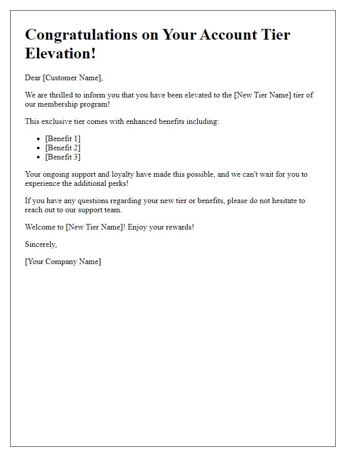 Letter template of account tier elevation news