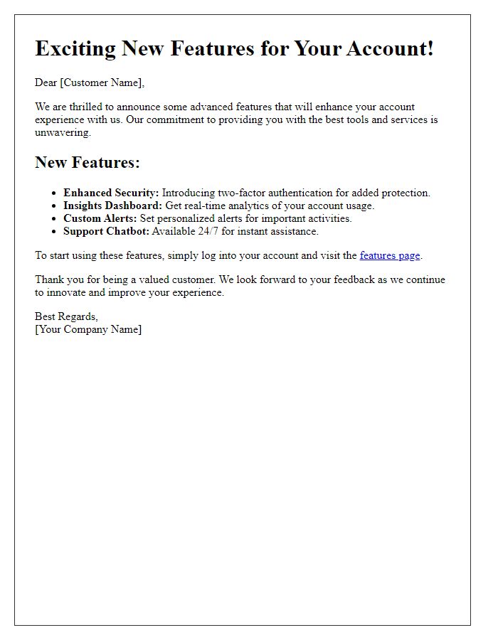Letter template of advanced account features announcement