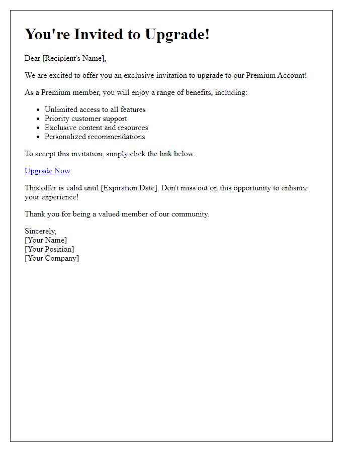 Letter template of premium account invitation