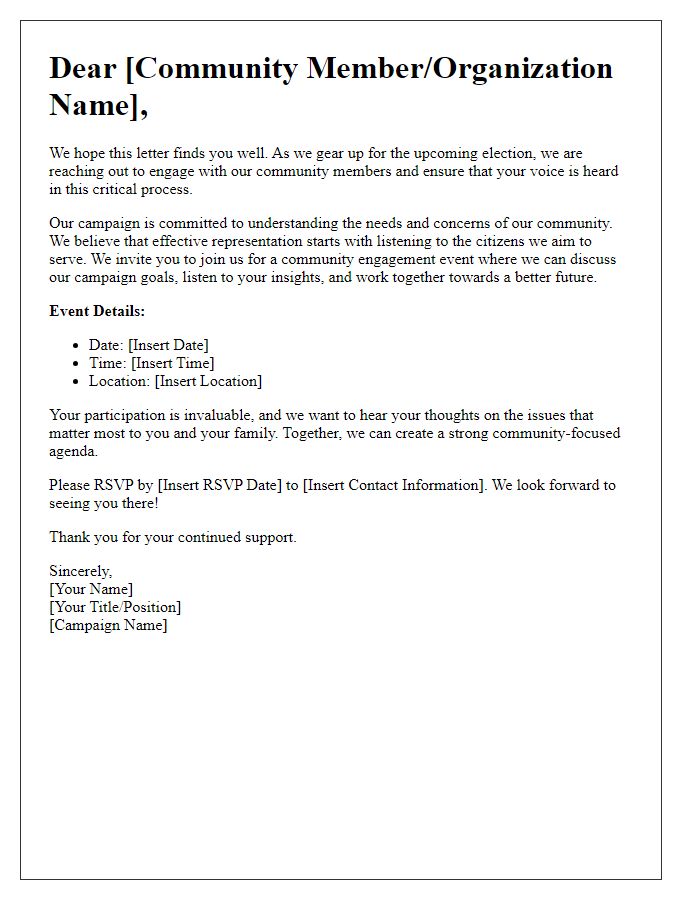 Letter template of community engagement for political campaign outreach