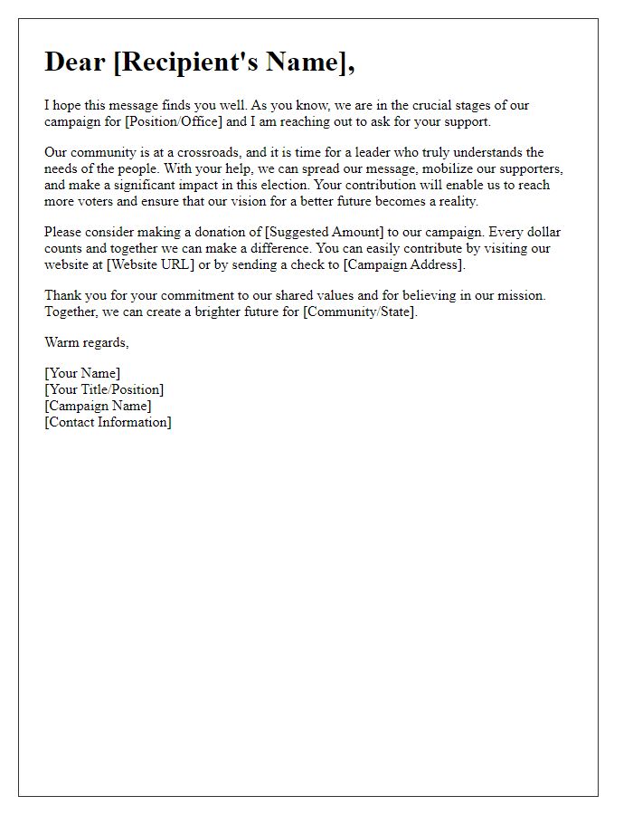 Letter template of fundraising appeal for political campaign outreach