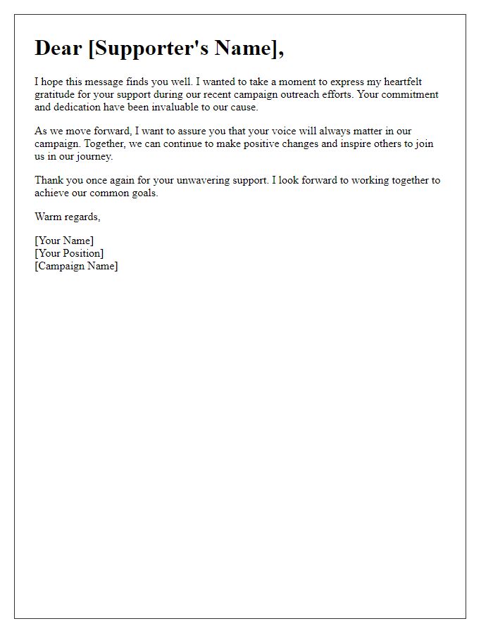 Letter template of supporter appreciation for political campaign outreach