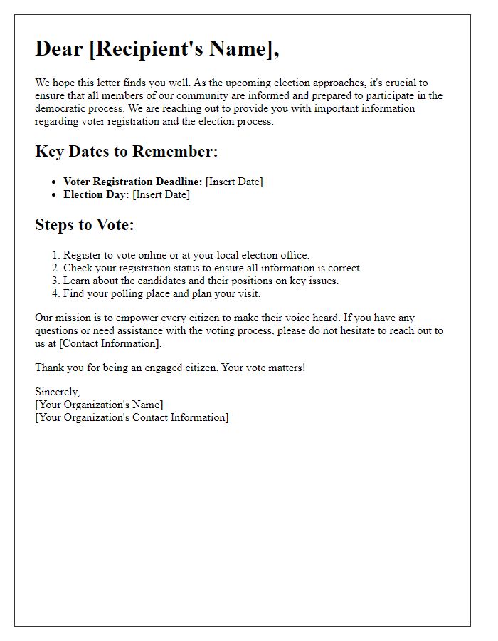 Letter template of voter education for political campaign outreach