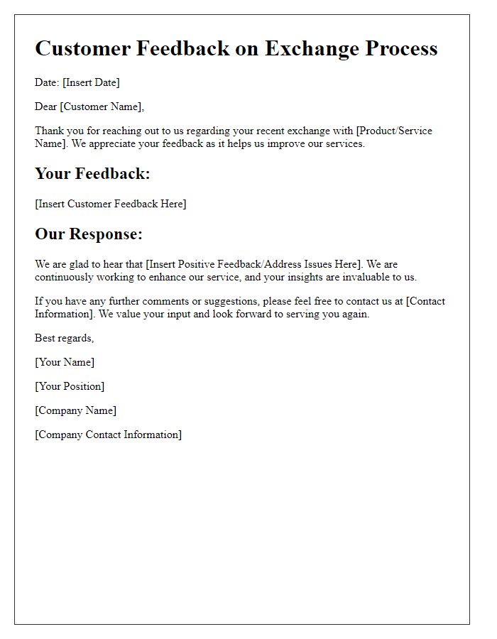 Letter template of customer exchange feedback