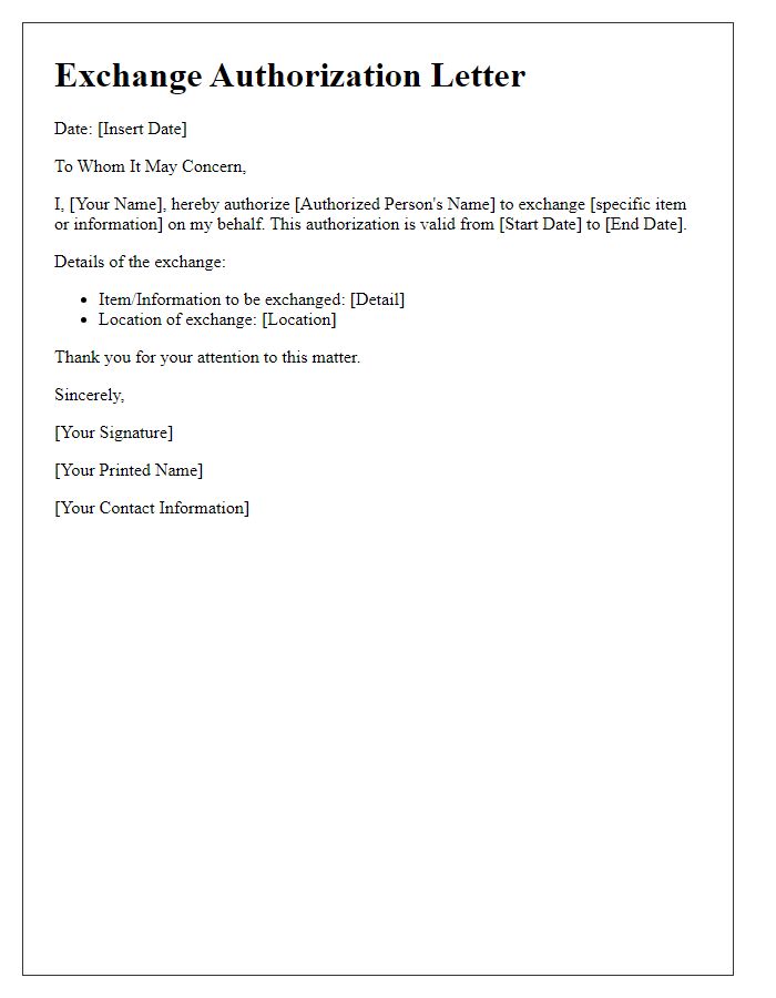 Letter template of exchange authorization