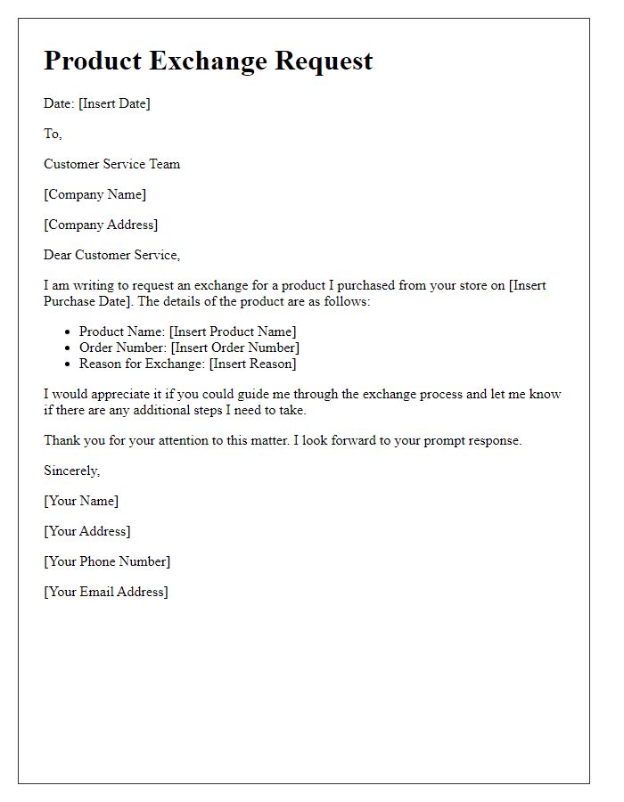 Letter template of product exchange request