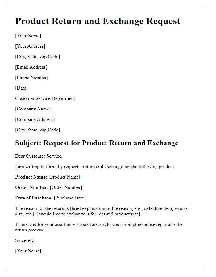 Letter template of product return and exchange