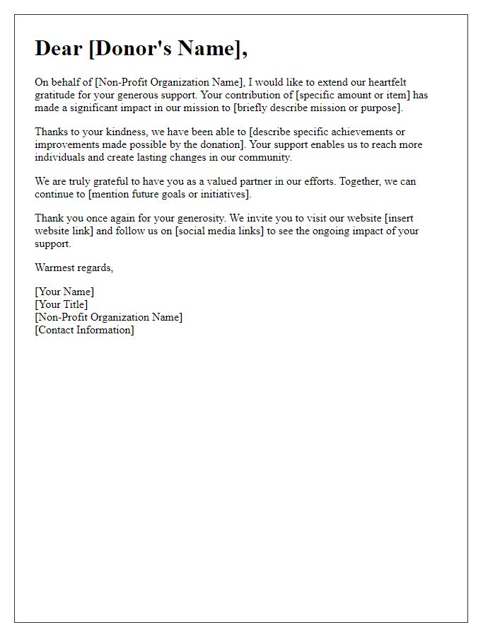 Letter template of donor appreciation for non-profit organization