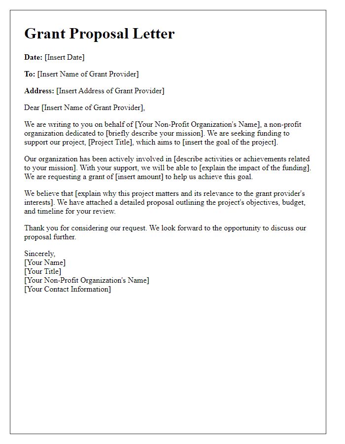 Letter template of grant proposal for non-profit organization