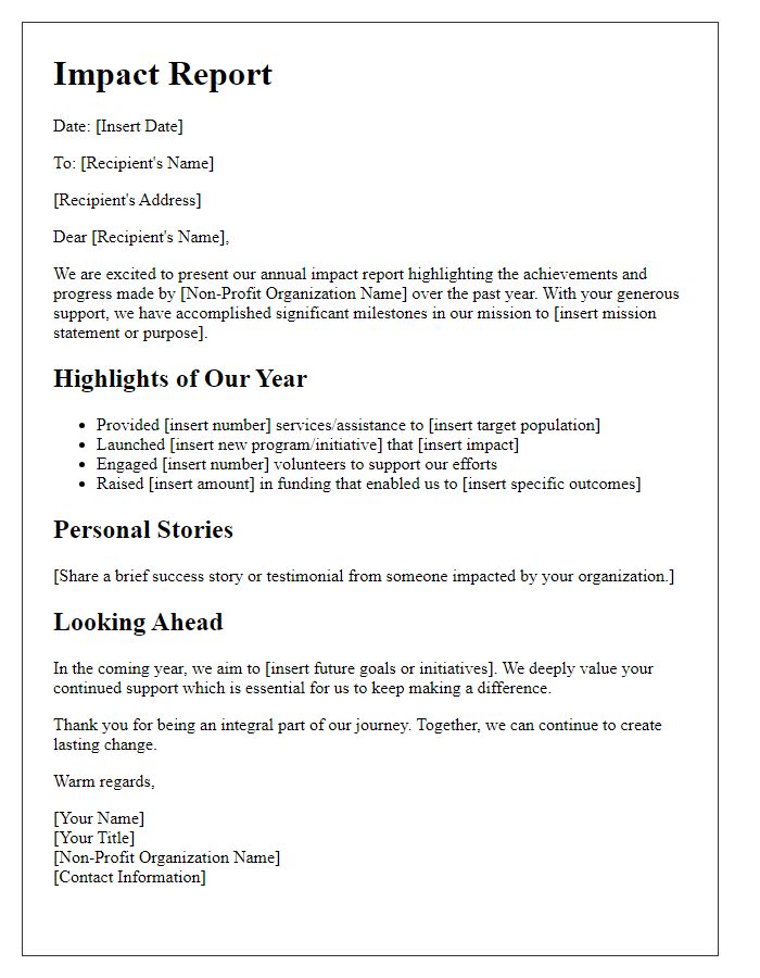 Letter template of impact report for non-profit organization