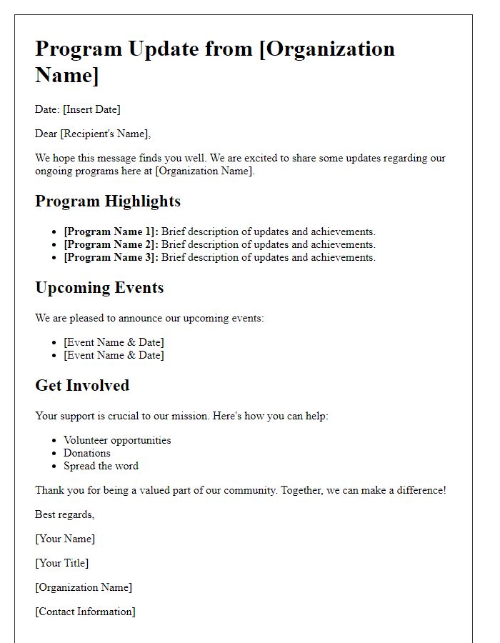 Letter template of program update for non-profit organization