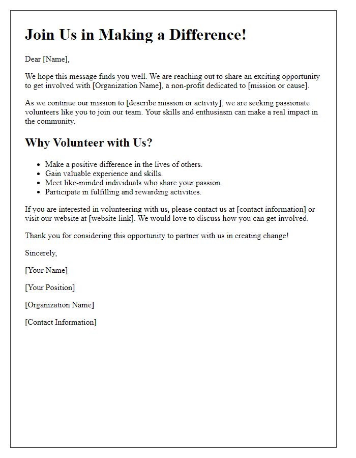 Letter template of volunteer recruitment for non-profit organization