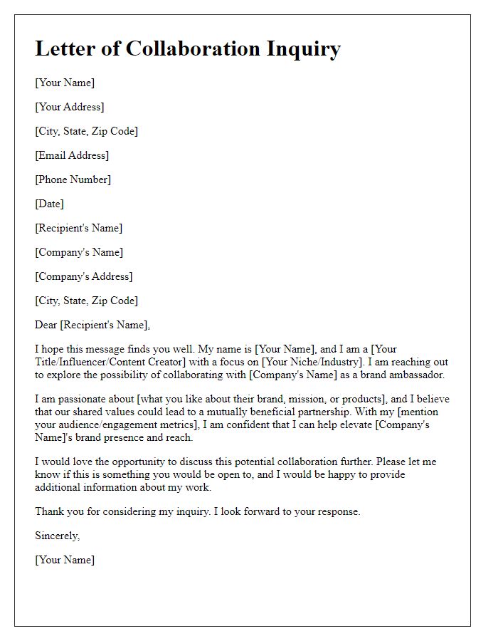 Letter template of brand ambassador collaboration inquiry