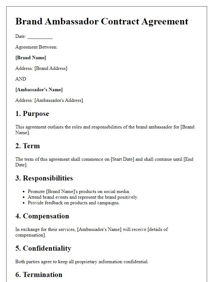 Letter template of brand ambassador contract agreement