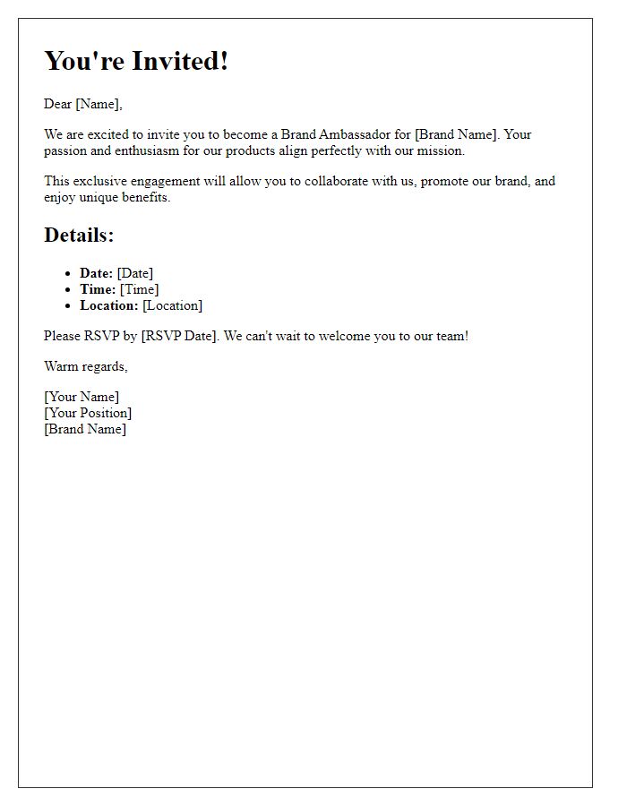 Letter template of brand ambassador engagement invitation