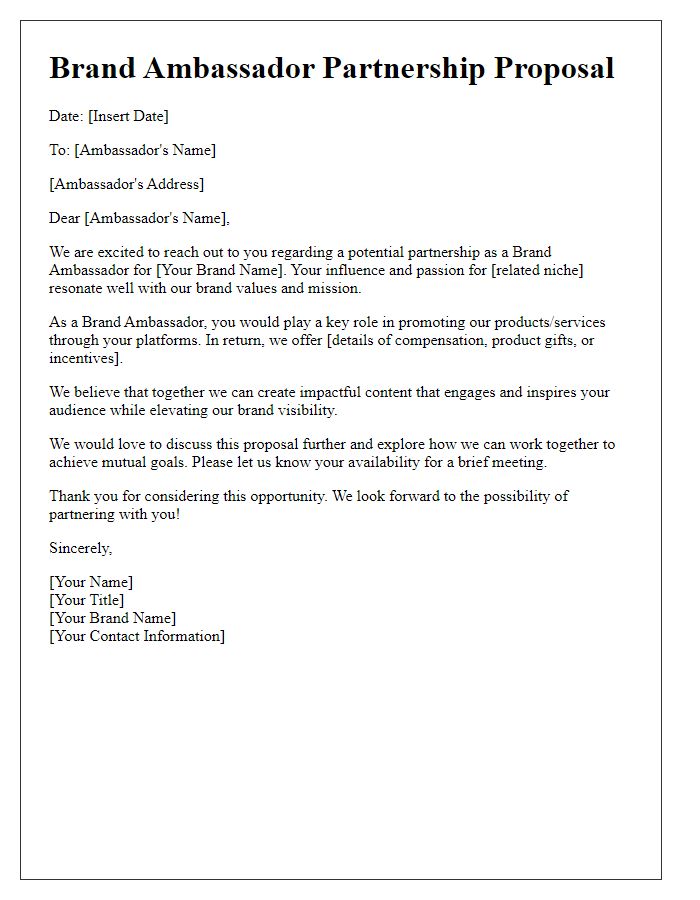 Letter template of brand ambassador partnership proposal