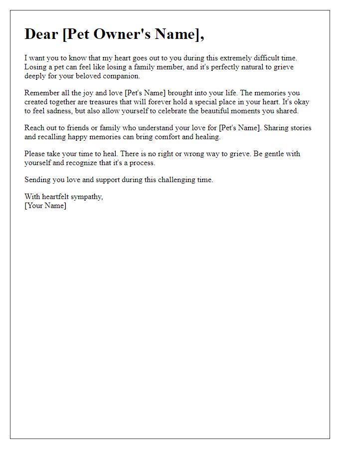 Letter template of encouragement for pet owners experiencing grief