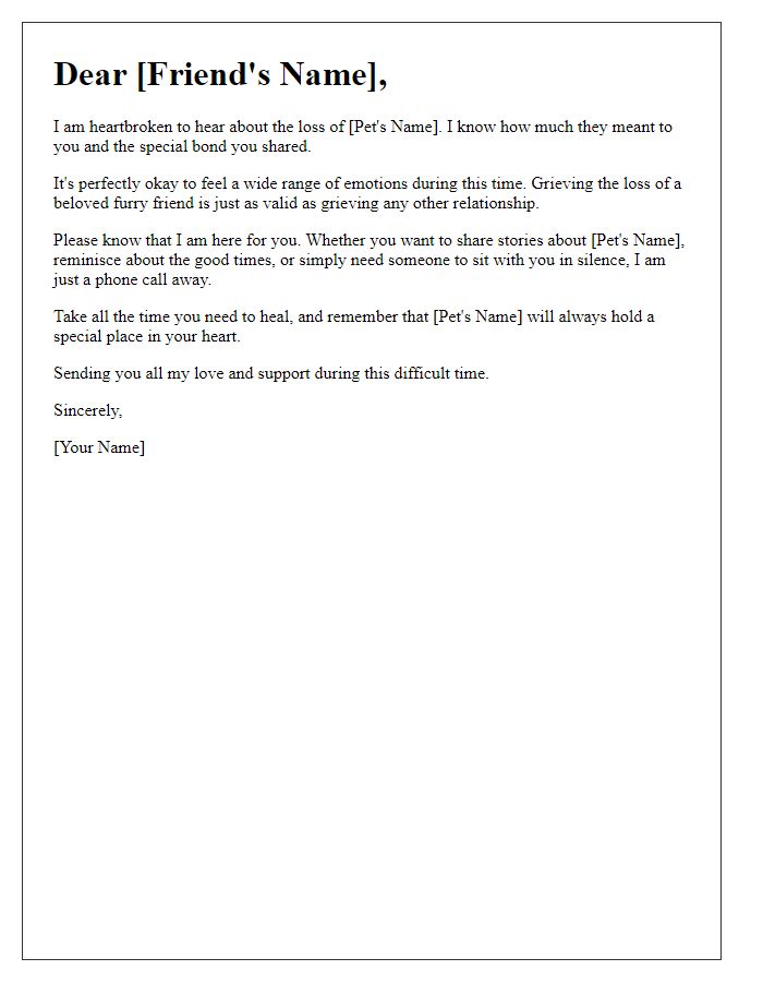 Letter template of support for someone grieving their furry friend