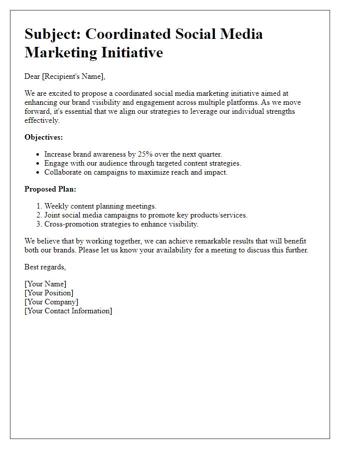 Letter template of coordinated social media marketing