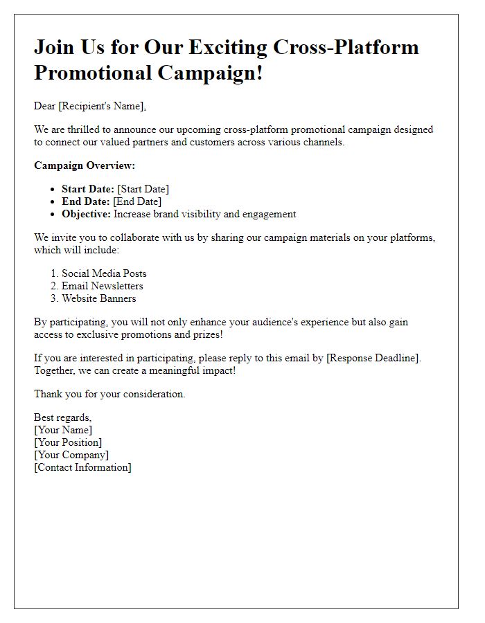 Letter template of cross-platform promotional campaign