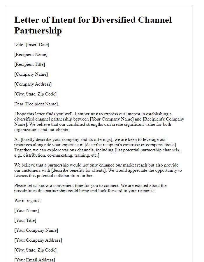 Letter template of diversified channel partnership