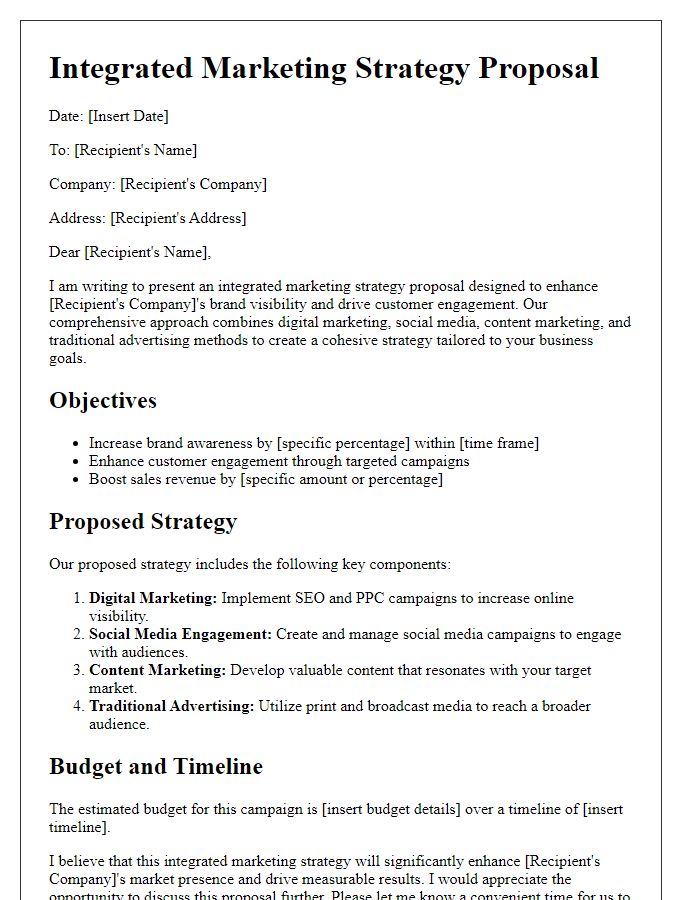 Letter template of integrated marketing strategy proposal