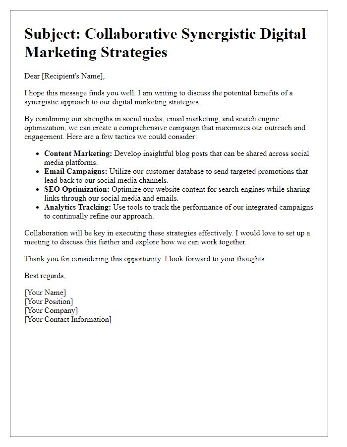 Letter template of synergistic digital marketing tactics