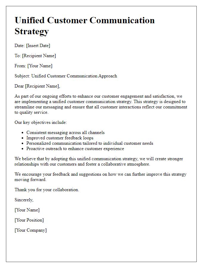 Letter template of unified customer communication strategy