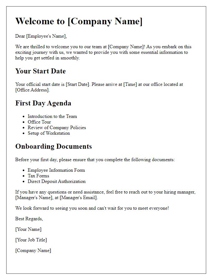 Letter template of employee onboarding introduction