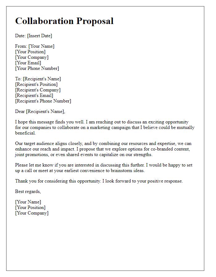 Letter template of collaborative marketing efforts