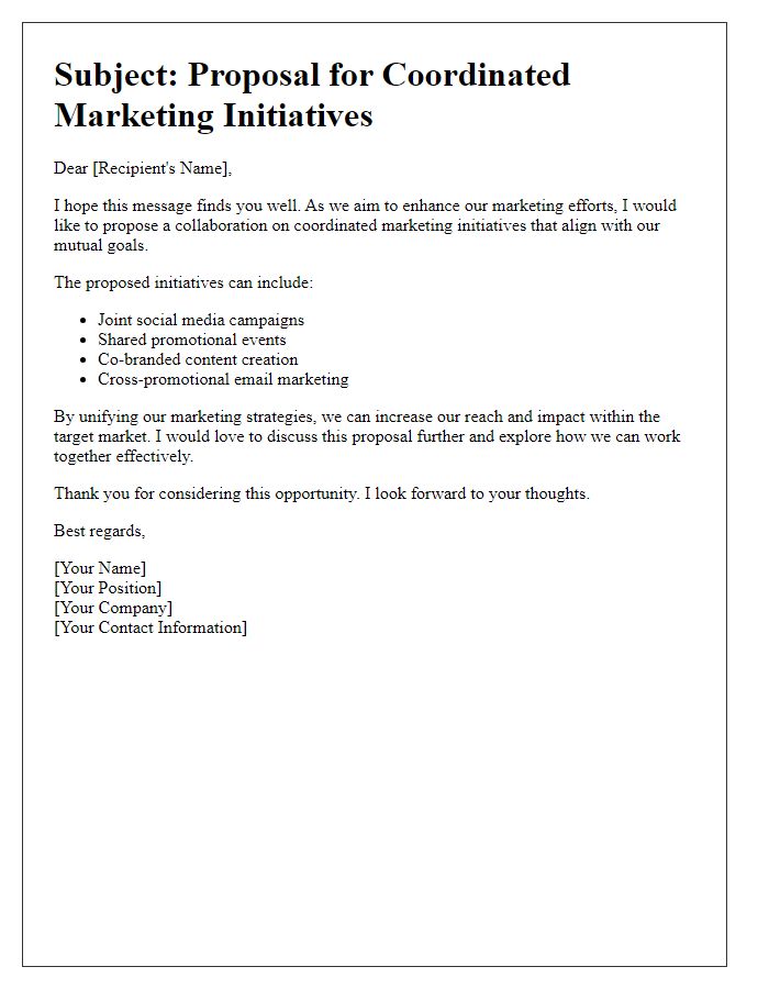 Letter template of coordinated marketing initiatives