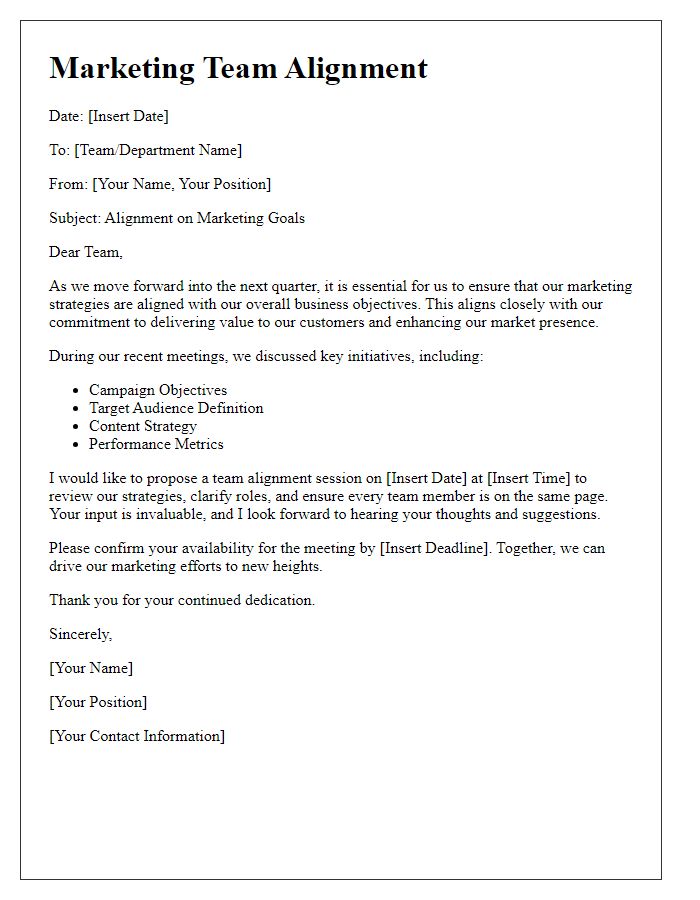 Letter template of marketing team alignment