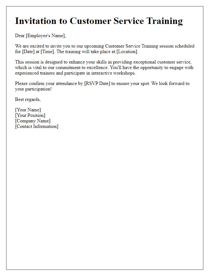 Letter template of customer service training invitation