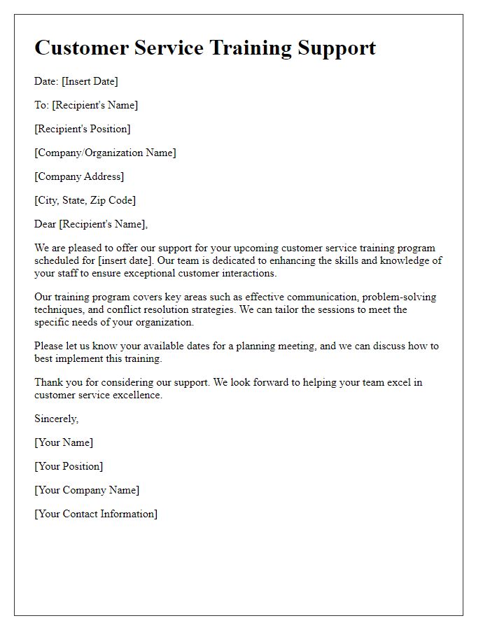 Letter template of customer service training support