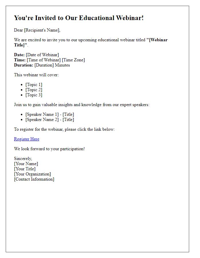 Letter template of Educational Webinar Invitation