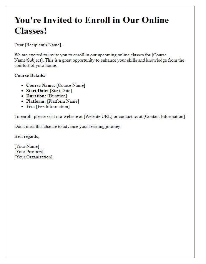 Letter template of Online Class Enrollment Invitation